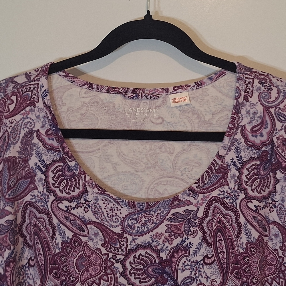 Lands' End Cotton Paisley Night Gown Long Sleeve Size XL Purple Pink - Picture 5 of 9
